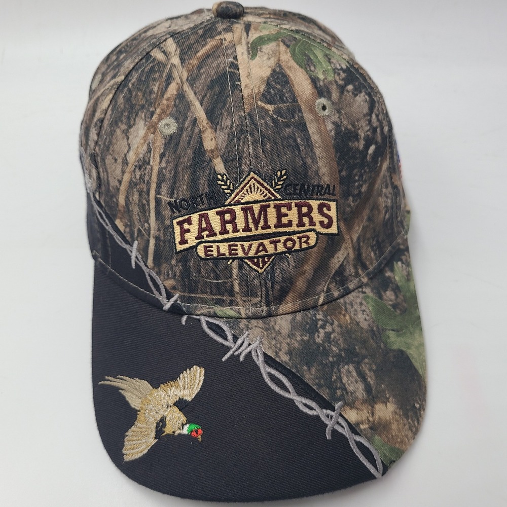 North Central Farmers Elevator Hat Adjustable Camo Black Pheasant Barbed Wire